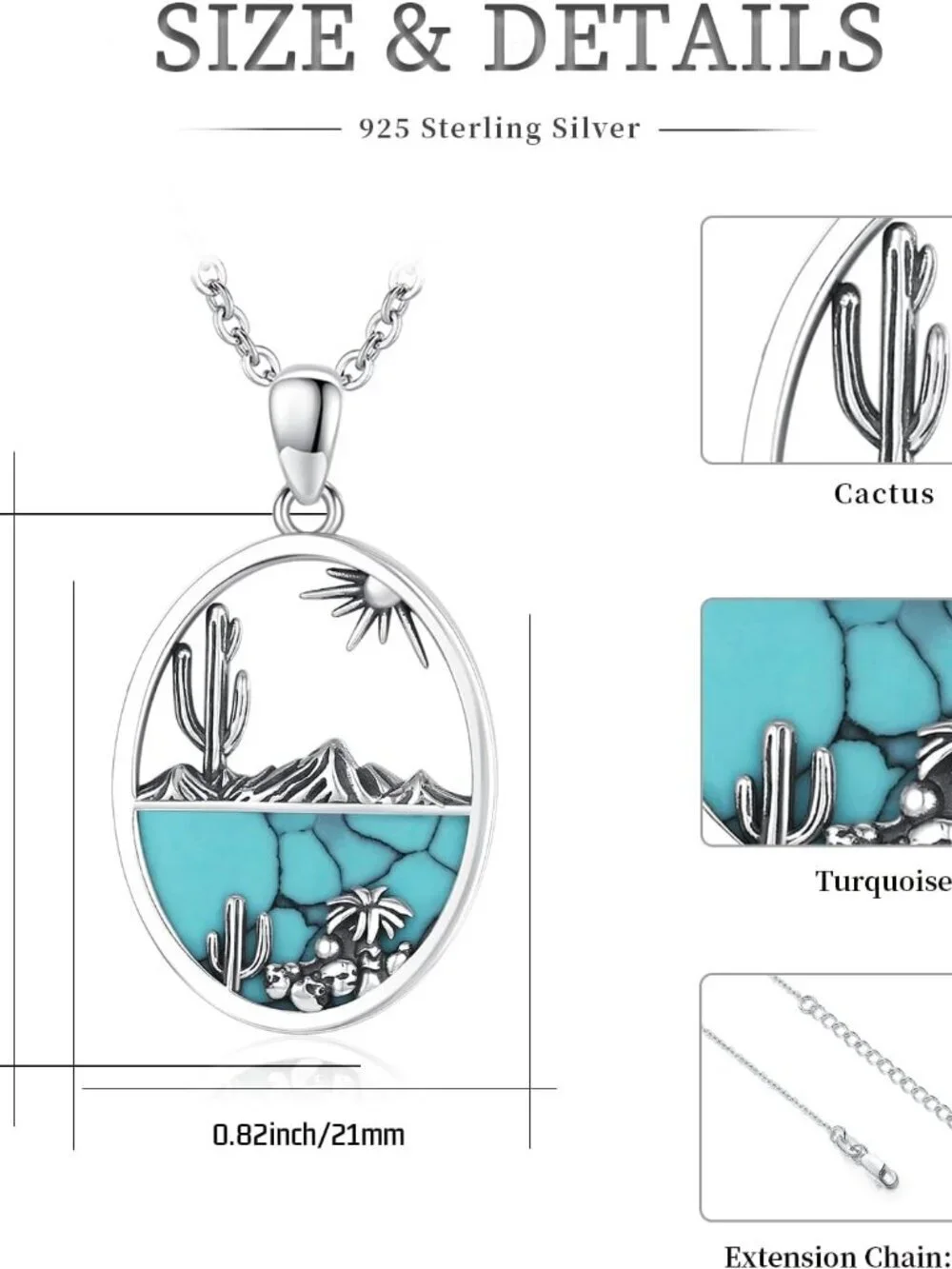 Women's Cactus B Sterling Turquoise Pendant Highland Cow Skull Western Necklace